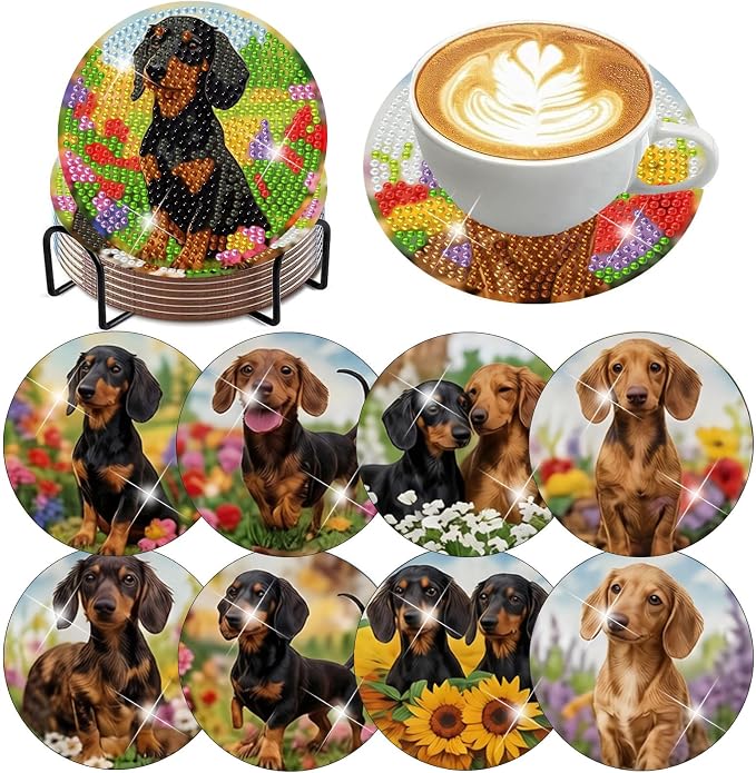 ijbnhd 8 Pcs Cute Dog Diamond Art Coasters Kits, 4x4 inch | Cute Dog Diamond by ijbnhd