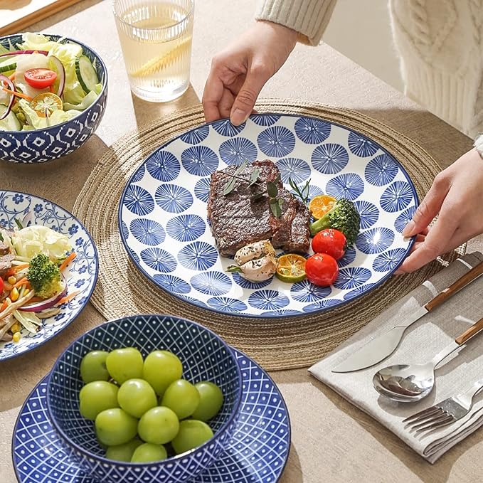 Selamica Ceramic Dinnerware Sets, Vintage Blue | Scratch Resistant Dishes set - Image 4