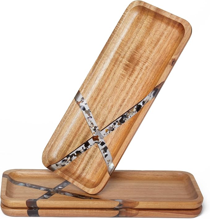 Resin Inlay Acacia Charcuterie Cheese Trays 3 Pack 14x5.5 in | Solid Natural by Anyvape