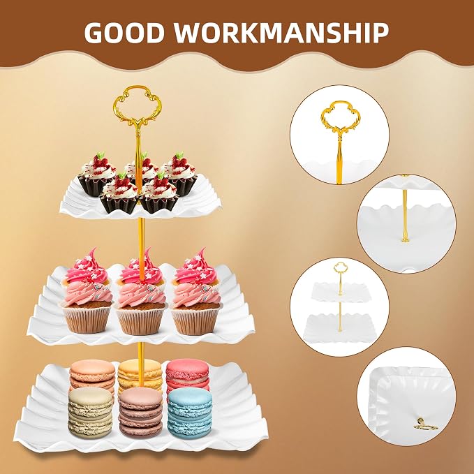 10 Pack Dessert Table Display Set, 4 Three-Tier Square Cupcake Stands and 6 - Image 5