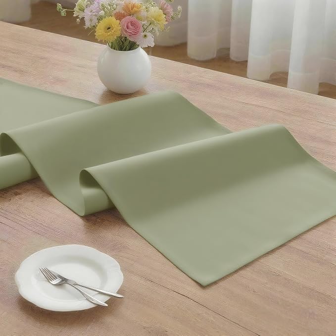 MEANMOY Sage Green Table Runner 60 Inches Long Waterproof Table Runners | - Image 3