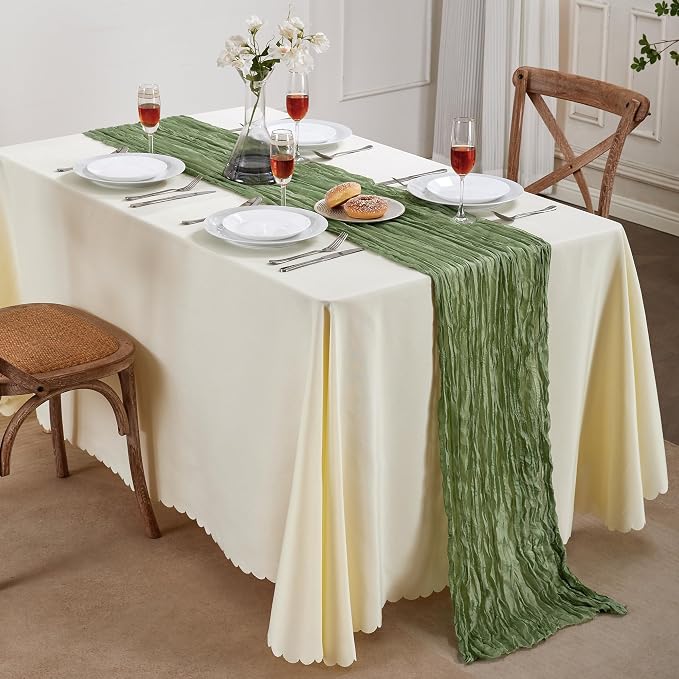 AGIRL Sage Green Cheesecloth Table Runner 10FT Boho Gauze Home Decor | Rustic - Image 7