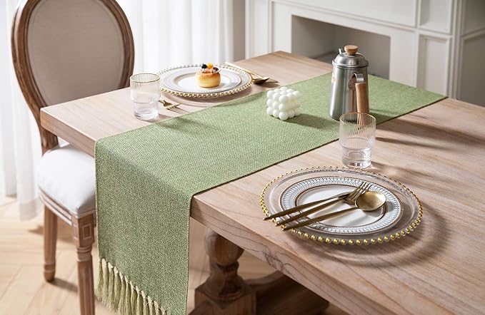 Green Table Runners 72 Inches Long, Burlap Linen Style Rustic Farmhouse Table - Image 4