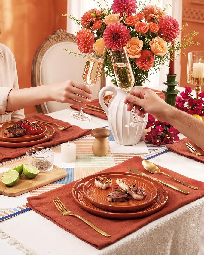 Dinnerware Set for 6, Ceramic Plates and Bowls, Terracotta | 18-Piece Ceramic - Image 4