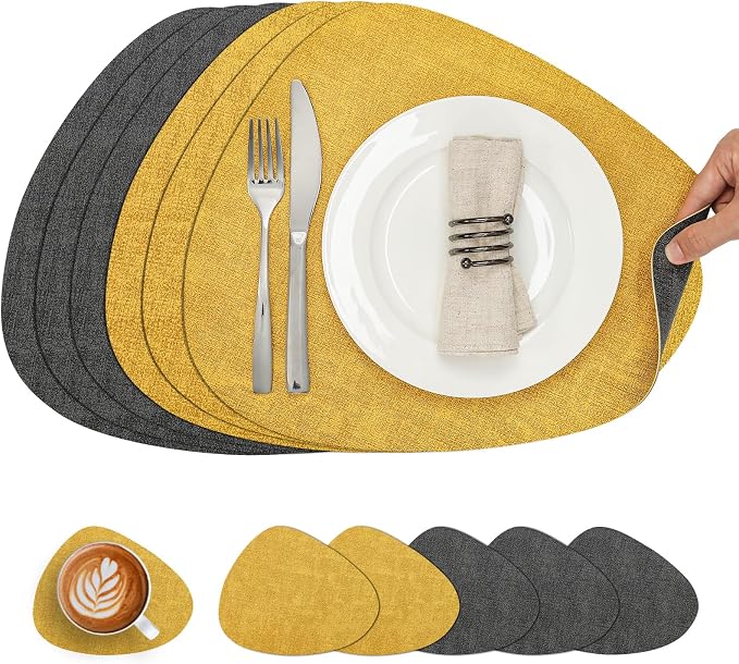 Faux Leather Placemats Set of 6, Dual Sided by Chitomars