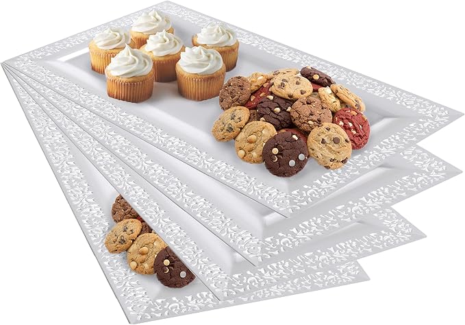 Plastic Serving Tray & Platter Set White Lace Disposable Party Trays & Platters - Image 8