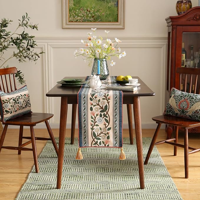 Designer Vintage Linen Table Runner, Floral Pattern, Dining Table, Thanksgiving - Image 3