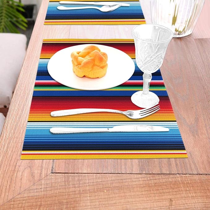 Mexican Placemats Set of 4 Linen 12"x18" Washable Non-Slip Heat-Resistant - Image 2