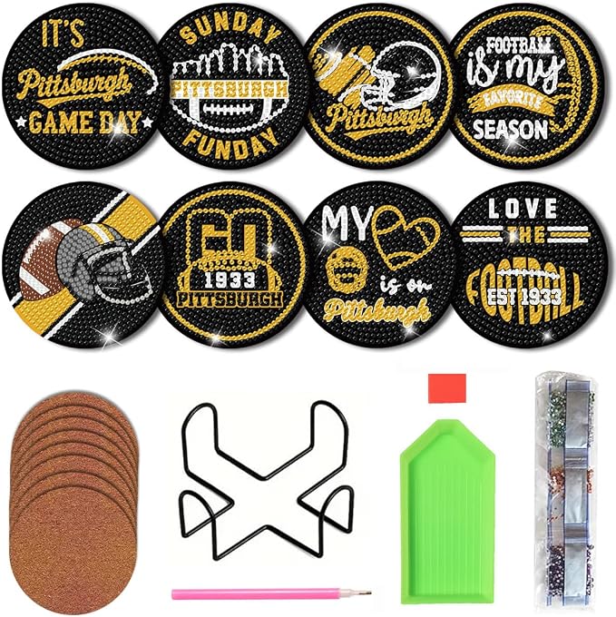 Bartogro 8 Pcs Diamond Painting Coaster Kits, DIY Football Diamond Art Coasters by Bartogro