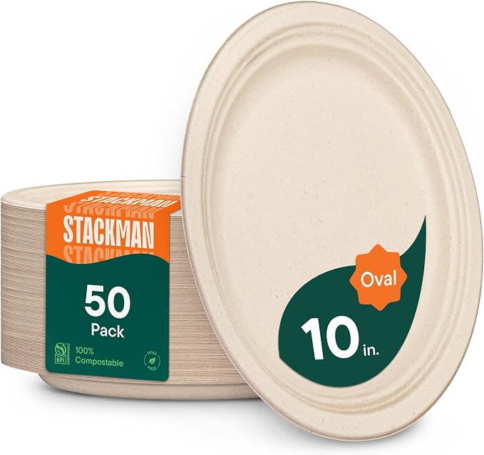 100% Compostable Oval Paper Plates by StackMan