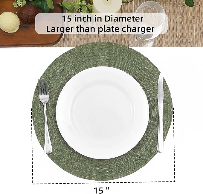 SHACOS Round Placemats Set of 8 Washable 15 inch Round Table Mats Cotton - Image 4