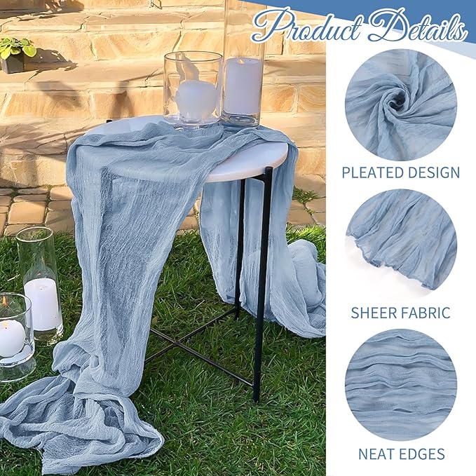 10 Pack Dusty Blue Cheesecloth Table Runner 17x108 Inch Boho Gauze Cheese Cloth - Image 3