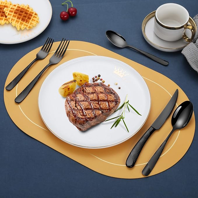 Hammered 30-Pieces Set Black Silverware Set - Image 7