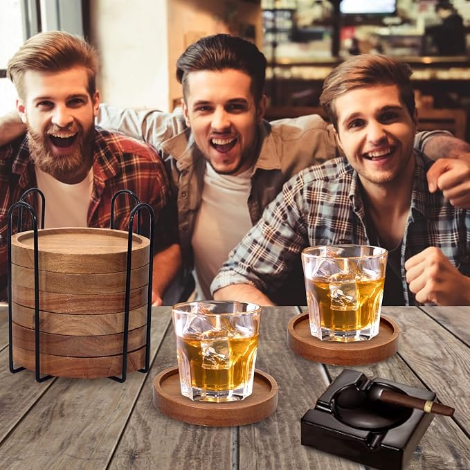 Acacia Wood Coasters Set of 8 Bar Accessories Table Decor Wooden Coaster | - Image 6