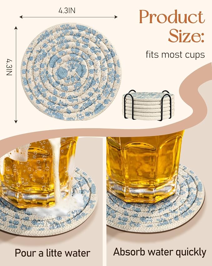 Absorbent Cup Coasters Set of 6 - Image 4