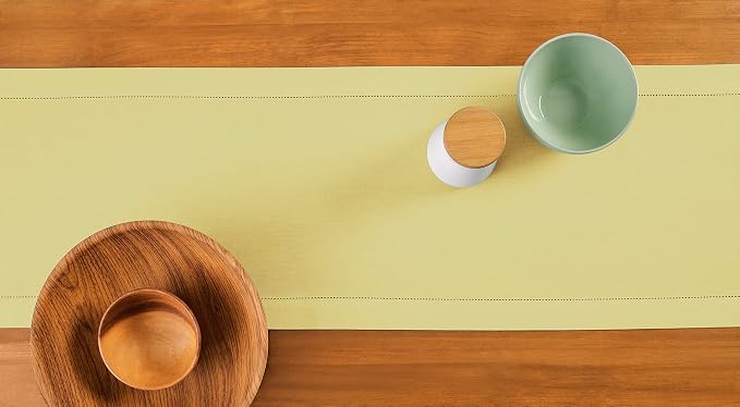 Solino Home Cotton Linen Dining Table Runner Yellow Hemstitch, 14 x 60 in | - Image 4
