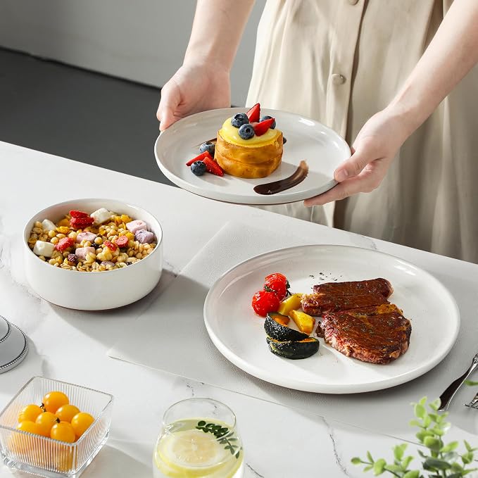 MALACASA Plates and Bowls Sets, 12 Pieces Modern Stoneware Dinnerware Set - Image 6