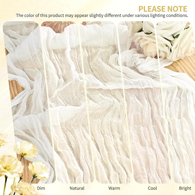 4 Pack Cheesecloth Table Runner 10FT Ivory White Table Runner Boho Gauze Cheese - Image 7