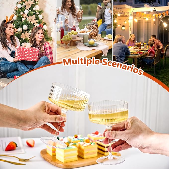 ZOMUIA Ribbed Coupe Glasses 6 Pcs, 10 oz Plastic Champagne Coupe Detachable - Image 4