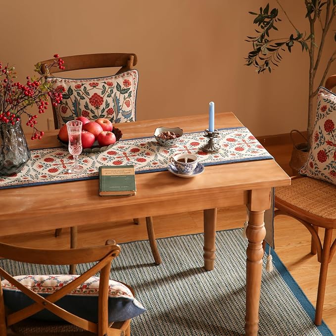 Patdrea Designer French Elegant Linen Table Runner, Colorful Floral Pattern - Image 3