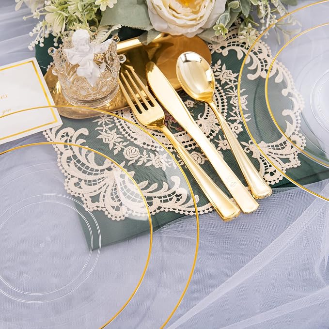 Nervure 100PCS Clear and Gold Plastic Plates - Image 8