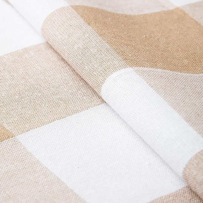 Encasa XO Table Runner, Woven Cotton Dining Runner 13"x72" Buffalo Beige Checks - Image 5