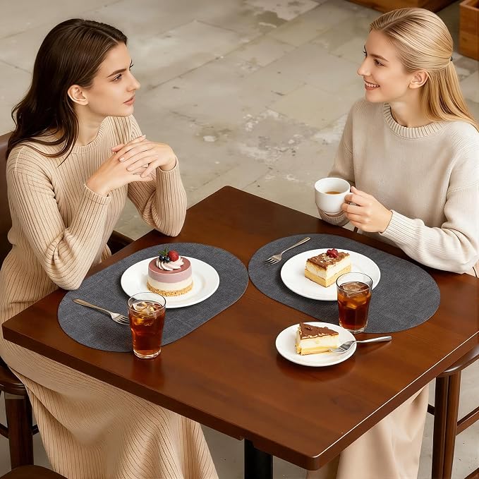 Placemats Set of 4, 11.8 x 17 Inch, Dark Grey | Heat Resistant Oval Faux - Image 7