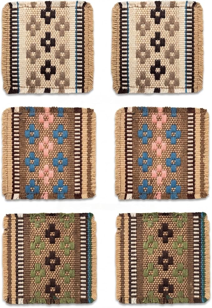 Boho Woven Coasters Set of 6, Absorbent Drink Coasters - Image 9