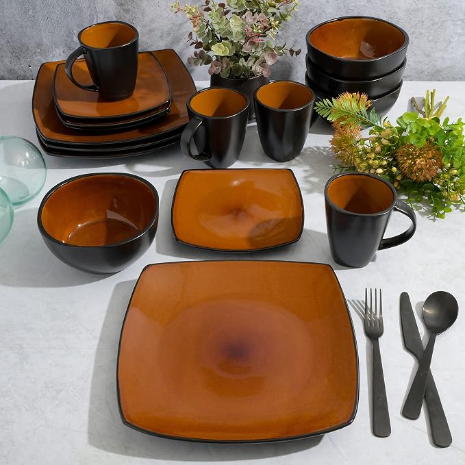 Gibson Elite Soho Lounge Square Reactive Glaze Stoneware Dinnerware Set - Image 5