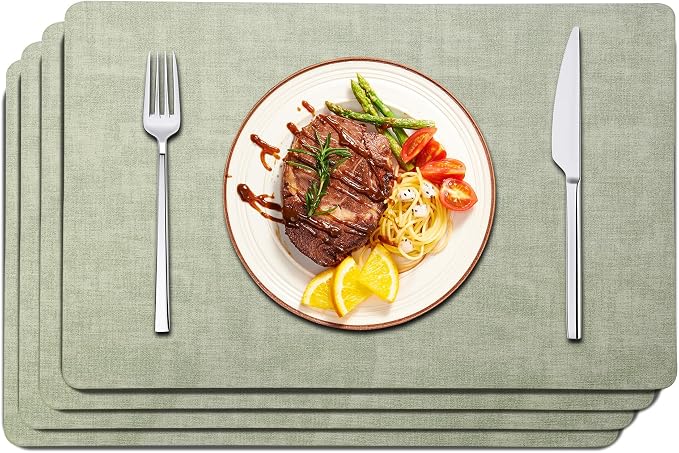 Maxpearl Faux Leather Placemats Set of 4, Light Green | Waterproof by Maxpearl