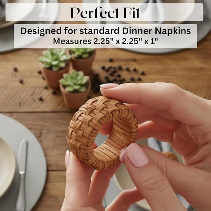 ALPHA Living HOME 6 Pcs Boho Rattan Woven Napkin Rings, Farmhouse Water - Image 4