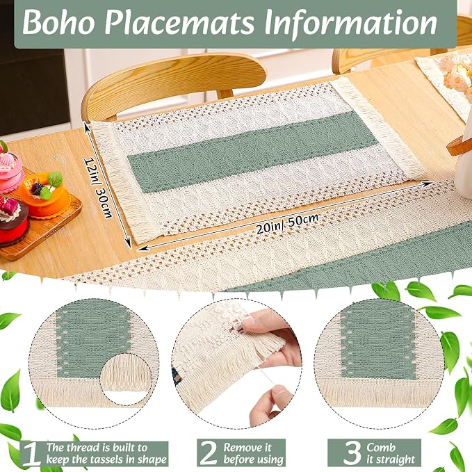 Boho Placemats 4/6/8 Set of Round Woven Placemat Macrame Style Bicolor - Image 3