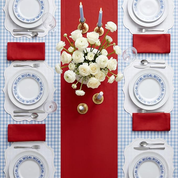 Solino Home 100% Pure Linen Dining Table Runner Red Long, Fete 14 x 90 in | - Image 3