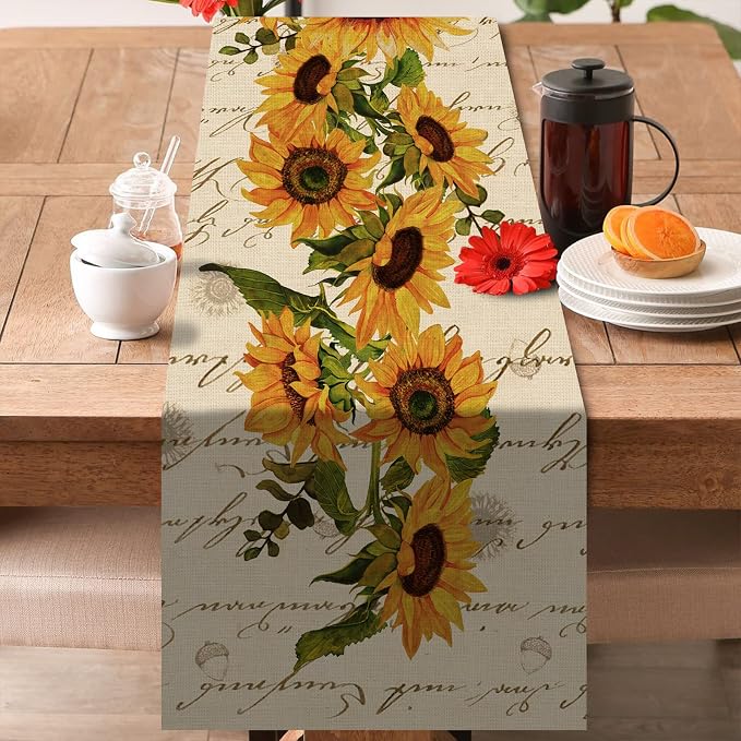 Seliem Fall Sunflowers Table Runner, Vintage Spring Summer Flower Home | - Image 5