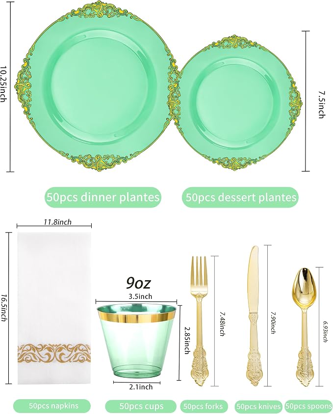 350 Pcs Green Gold Plates for St. Patrick's Day | Green Party Plates Set for 50 - Image 2