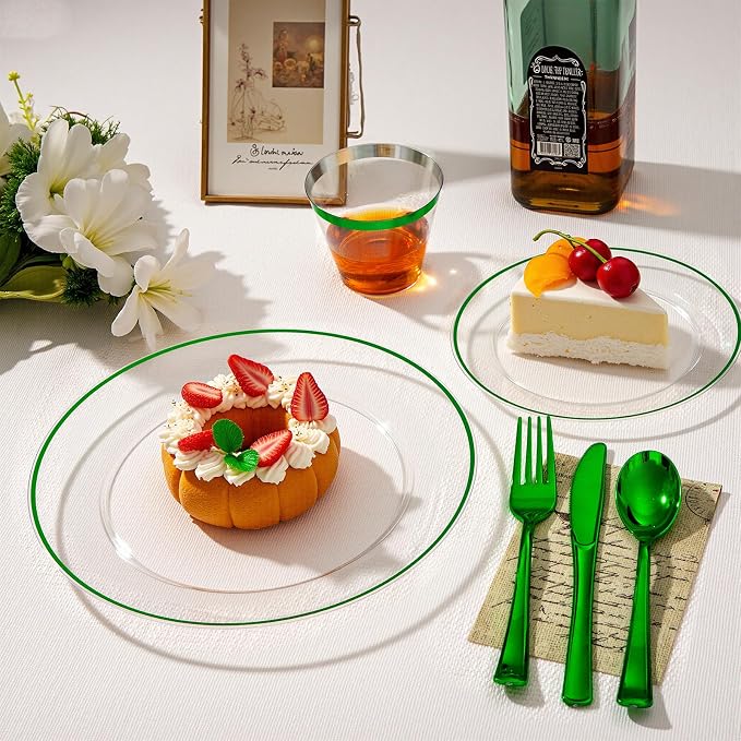 SUT 350 Pcs Green and Clear Plastic Dinnerware Set - Image 2