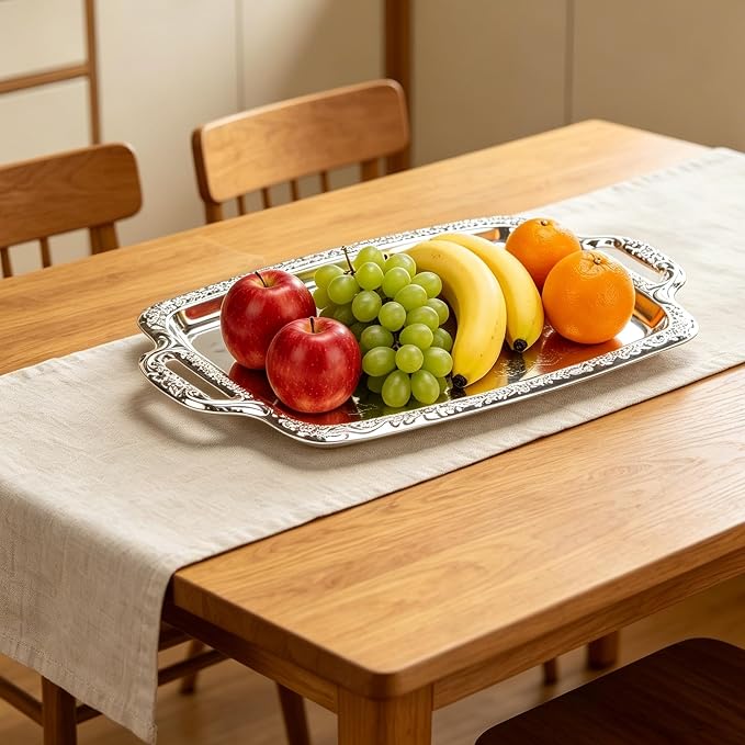 4-Pack Large Rectangle Silver Serving Trays, 15.4" x 9.3" Stainless Steel - Image 5