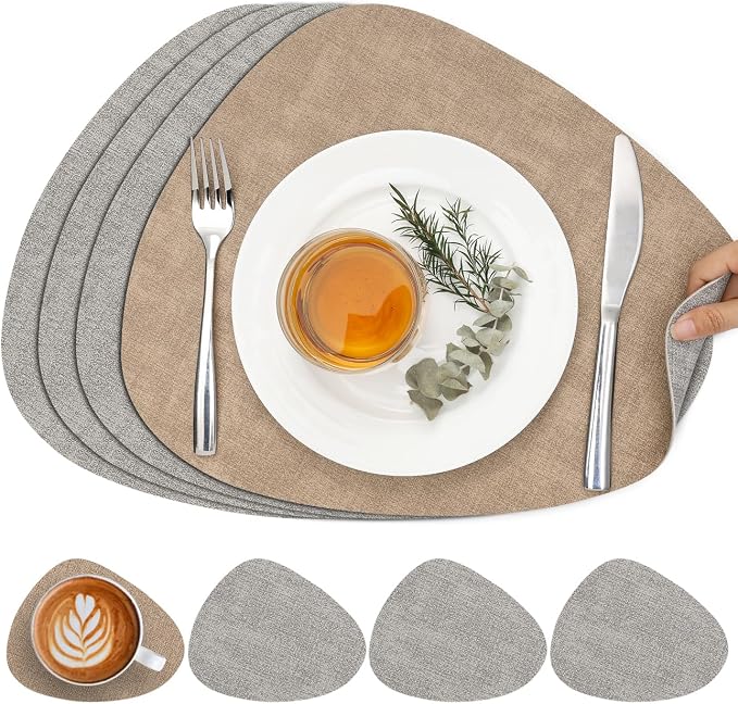 Faux Leather Placemats Set of 4, Dual Sided by Chitomars