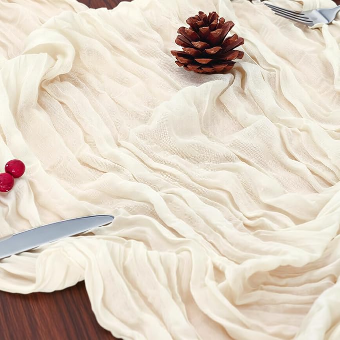 8 Pack Ivory White Cheesecloth Table Runner 120 Inch Boho Wedding Decor | - Image 6