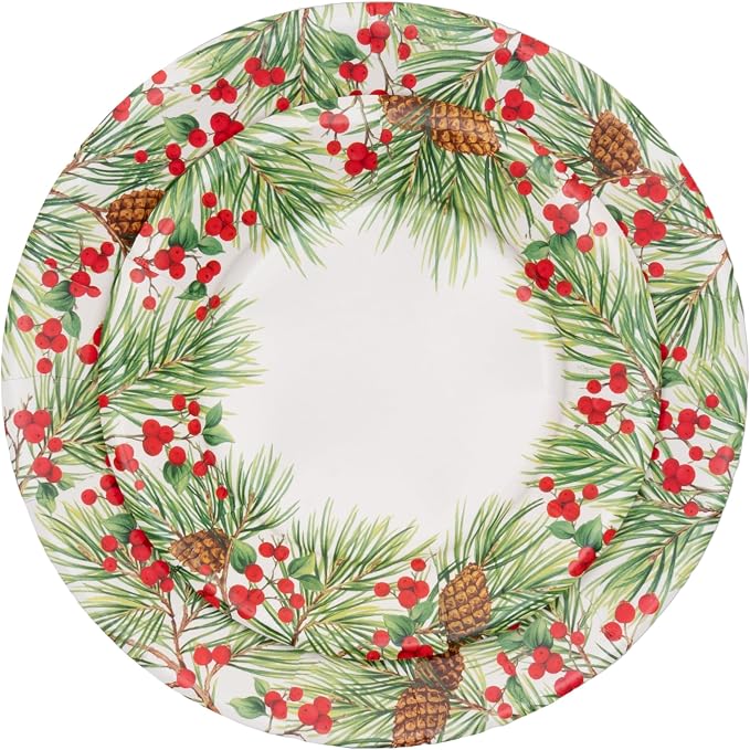 Caspari Evergreen And Berries White Paper Dinner Plates - Image 4
