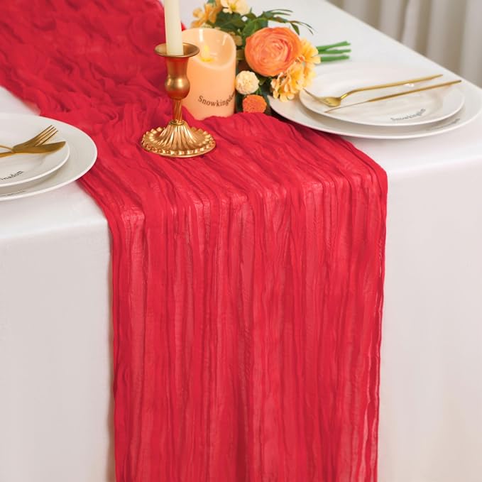 Snowkingdom 6 PCS Red Cheesecloth Table Runner 10 Ft, 120 inch Long Cheese - Image 7