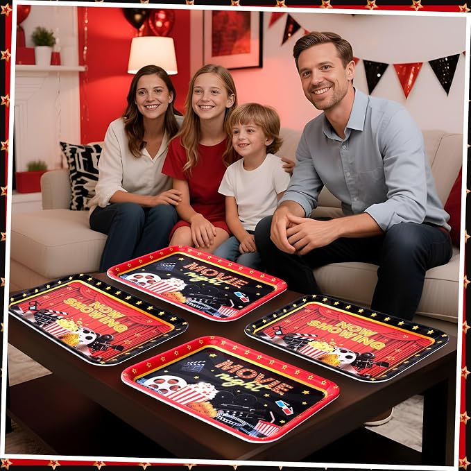 Vesici 4 Pack Movie Night Melamine Serving Trays, 13 x 10 Inch Rectangular - Image 5