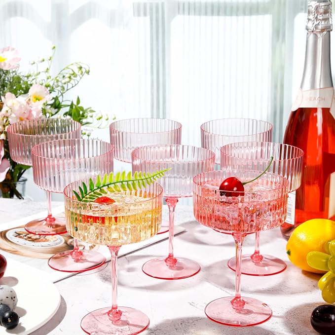 Jingmore 6 Pcs Ribbed Martini Glasses 10 oz Disposable Plastic Vintage Ribbed - Image 3