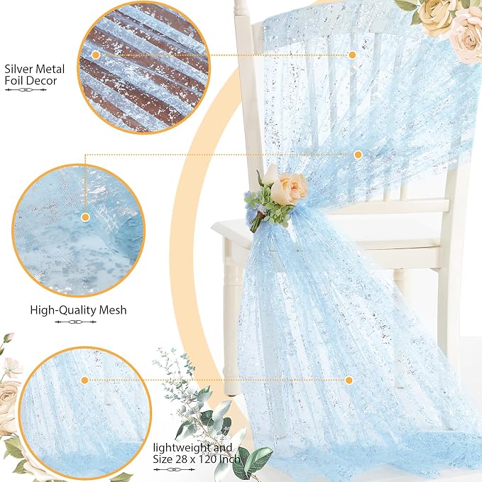 SiinvdaBZX Light Blue Sheer Tulle Table Runner 120 Inch/10 Ft Long | Gauze - Image 4