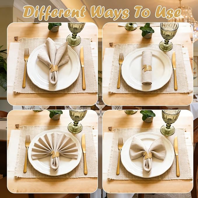 Napkin Rings Set of 24 Gold Napkin Holder Buckles | Leaf Shaped Napkin Ring Bulk - Image 3
