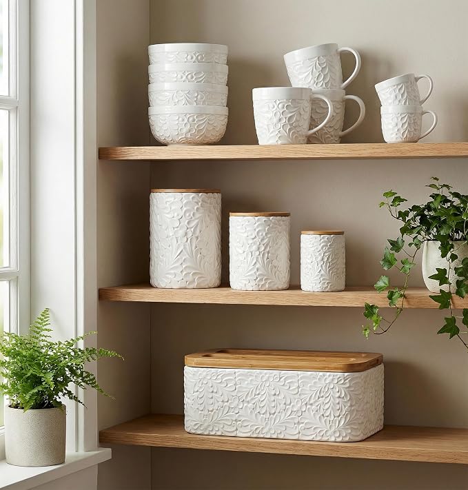 25DOL 16 oz Ceramic Coffee Mugs Set of 4 – Embossed Nature-Inspired Design - Image 9
