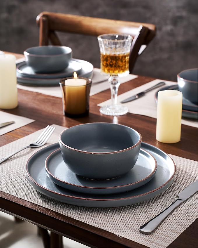 Famiware Mercury 12-Piece Stoneware Dinnerware Set, Charcoal | Plates and Bowls - Image 5