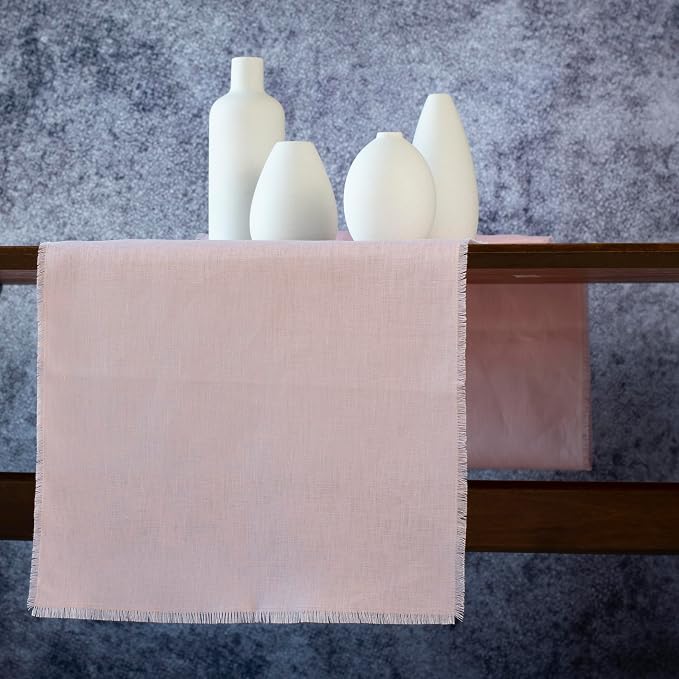 Pink Linen Table Runner with Fringe- 14x48 inches Long, 100% Pure Linen Runner - Image 3