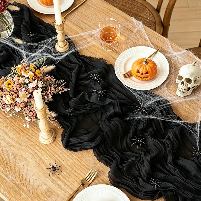 3Pcs Black Table Runner, 10FT Black Cheesecloth Halloween Table Runner - Image 2