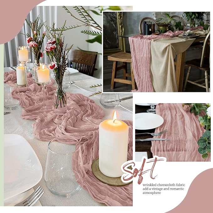 6 Pack Dusty Pink Cheesecloth Table Runner 17x108 Inch Semi Sheer Boho Gauze - Image 6